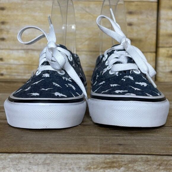 VANS UNISEX CHAMBRAY DINOSAUR PRINT CASUAL LOW TOP CANVAS LACE UP SNEAKERS SZ. 1 - Picture 4 of 7